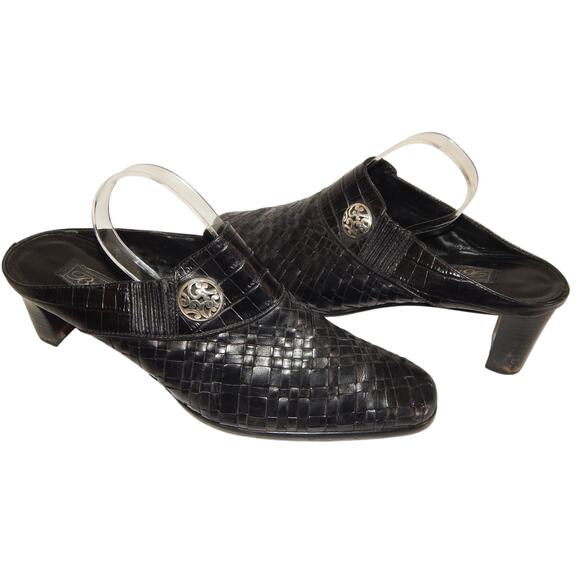 BRIGHTON  Tryst Women's Black Leather Slip-On Woven Slide Heel Mules Size US 9M - Picture 10 of 10